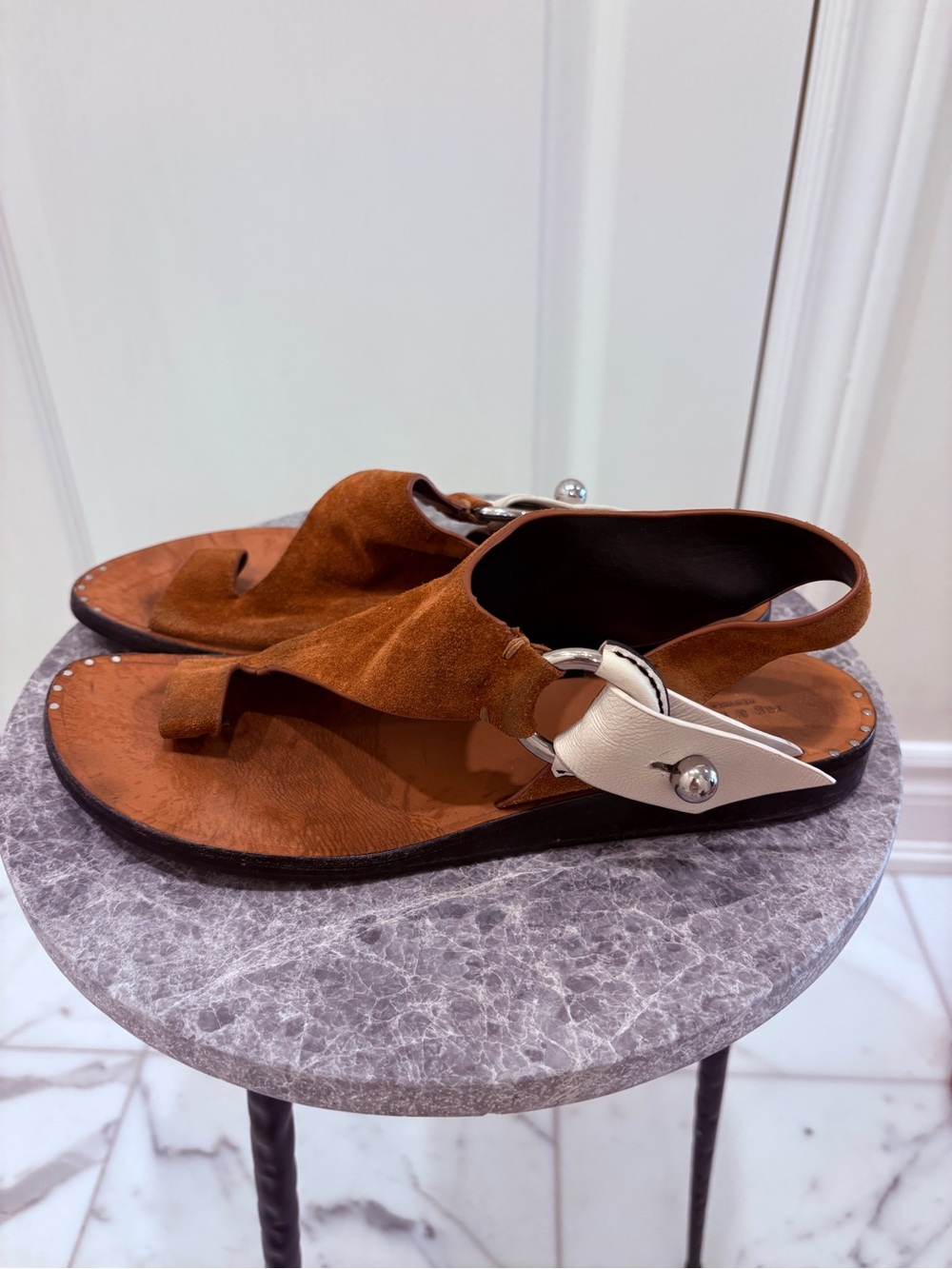rag & bone Rust Suede Toe-Loop Slingback Sandals